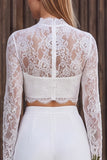 Ivory Lace Long Sleeves High Neck Two Piece Wedding Outfits
