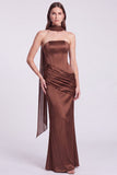 Fuchsia and Red Corset Satin Strapless Mermaid Draped Long Formal Dress
