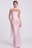 Fuchsia and Red Corset Satin Strapless Mermaid Draped Long Formal Dress