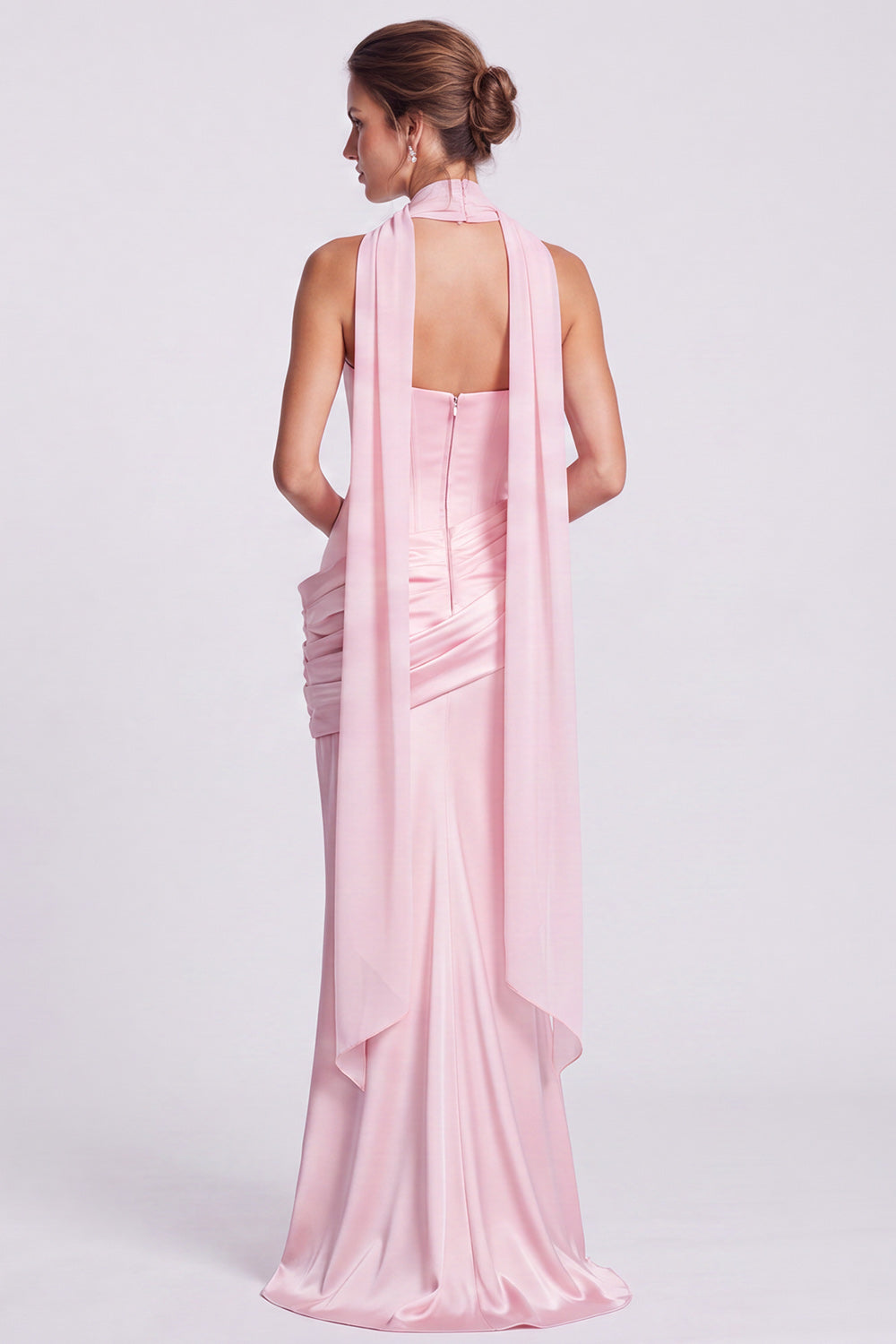 Fuchsia and Red Corset Satin Strapless Mermaid Draped Long Formal Dress