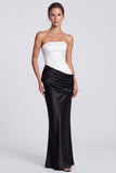 Fuchsia and Red Corset Satin Strapless Mermaid Draped Long Formal Dress