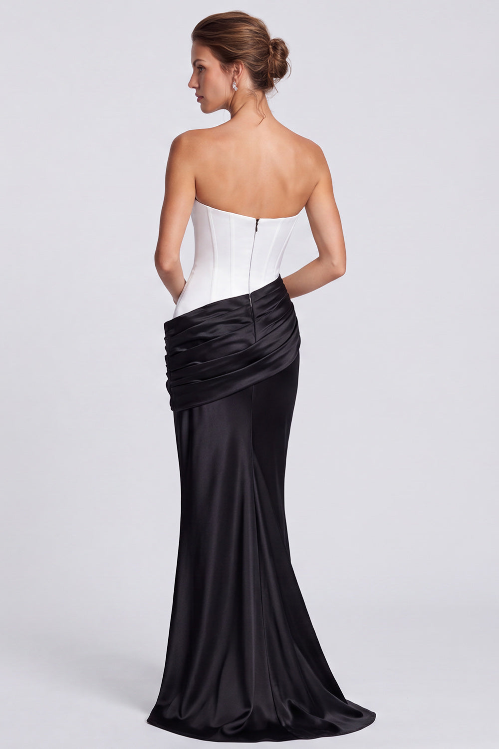 Fuchsia and Red Corset Satin Strapless Mermaid Draped Long Formal Dress