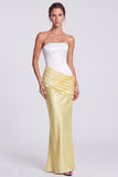 Fuchsia and Red Corset Satin Strapless Mermaid Draped Long Formal Dress