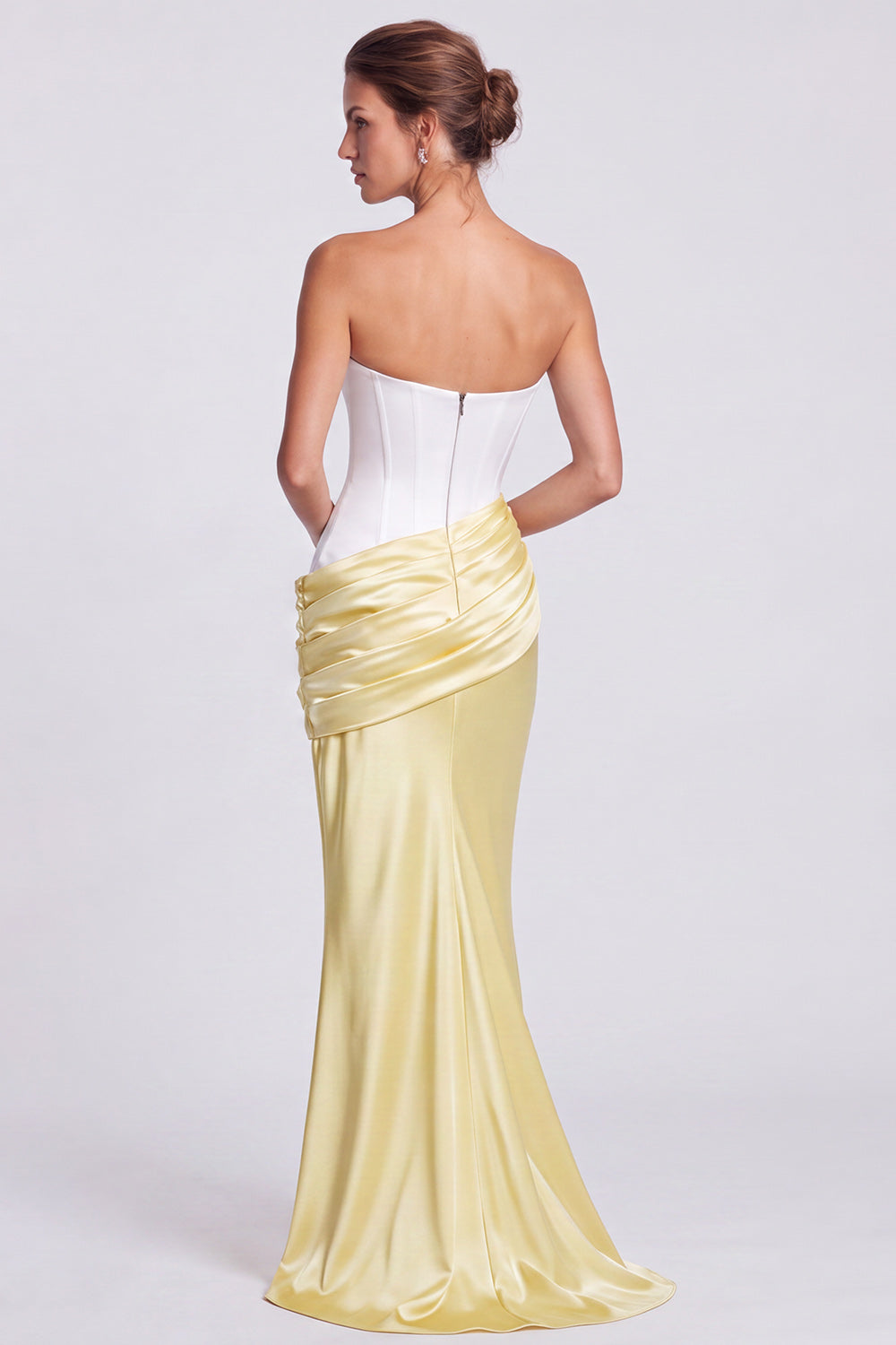 Fuchsia and Red Corset Satin Strapless Mermaid Draped Long Formal Dress
