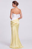 Fuchsia and Red Corset Satin Strapless Mermaid Draped Long Formal Dress