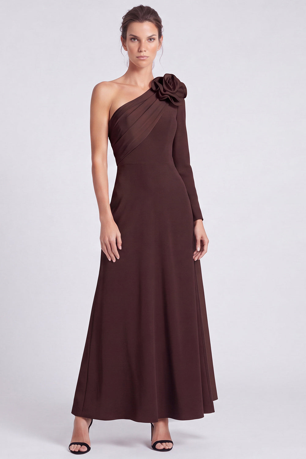 White and Black Floral A Line Ruched Long Formal Dress with Sash