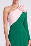 White and Black Floral A Line Ruched Long Formal Dress with Sash