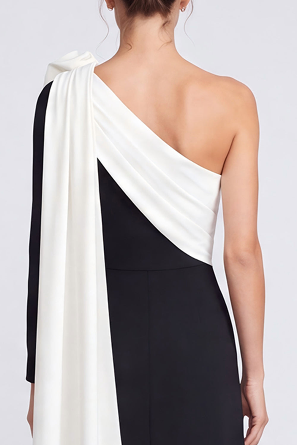 White and Black Floral A Line Ruched Long Formal Dress with Sash