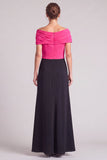 A Line Fuchsia and Black Off The Shoulder Ruched Long Formal Dress