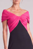 A Line Fuchsia and Black Off The Shoulder Ruched Long Formal Dress
