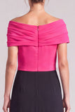 A Line Fuchsia and Black Off The Shoulder Ruched Long Formal Dress