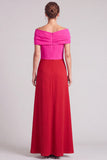 A Line Fuchsia and Black Off The Shoulder Ruched Long Formal Dress