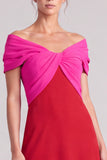 A Line Fuchsia and Black Off The Shoulder Ruched Long Formal Dress