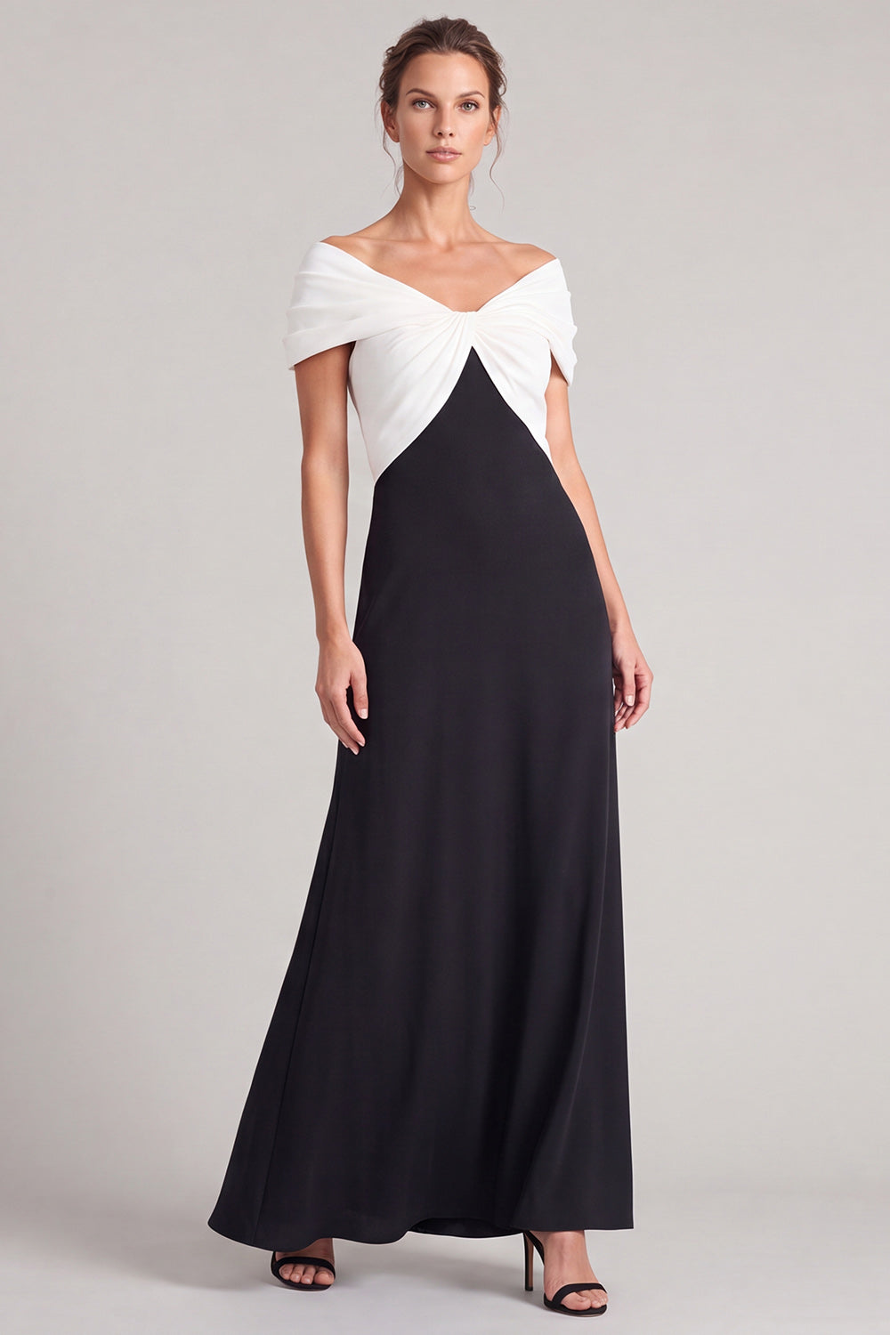 A Line Fuchsia and Black Off The Shoulder Ruched Long Formal Dress