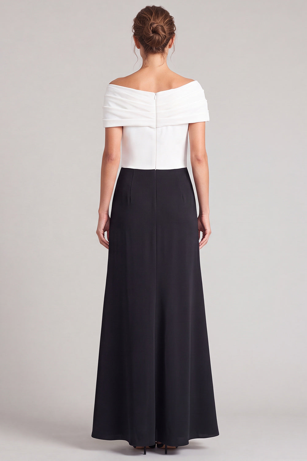 A Line Fuchsia and Black Off The Shoulder Ruched Long Formal Dress