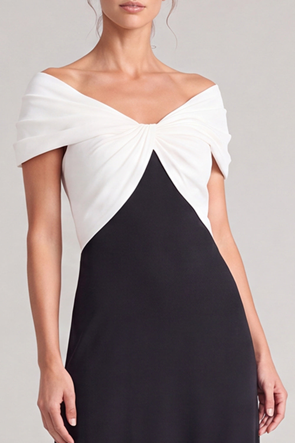 A Line Fuchsia and Black Off The Shoulder Ruched Long Formal Dress