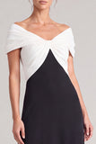 A Line Fuchsia and Black Off The Shoulder Ruched Long Formal Dress