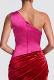 Olive One Shoulder Mermaid Draped Velvet Long Formal Dress