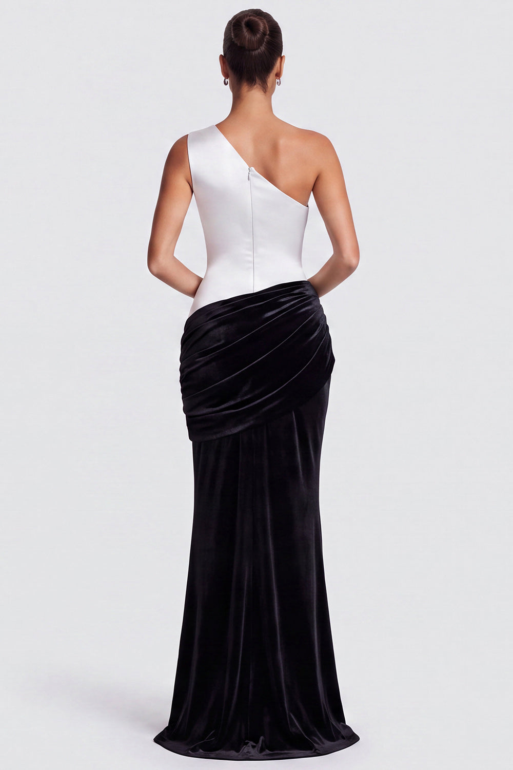 Olive One Shoulder Mermaid Draped Velvet Long Formal Dress