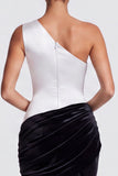Olive One Shoulder Mermaid Draped Velvet Long Formal Dress