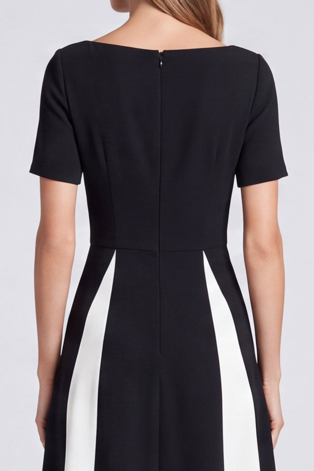 Black and White A Line Boat Neck Long Formal Dress with Pockets