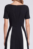 Black and White A Line Boat Neck Long Formal Dress with Pockets