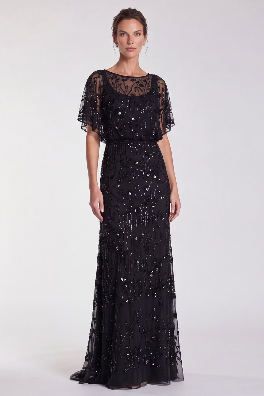 Pink Floral Mermaid Sparkly Sequin Long Formal Dress with Sleeves