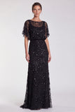 Pink Floral Mermaid Sparkly Sequin Long Formal Dress with Sleeves