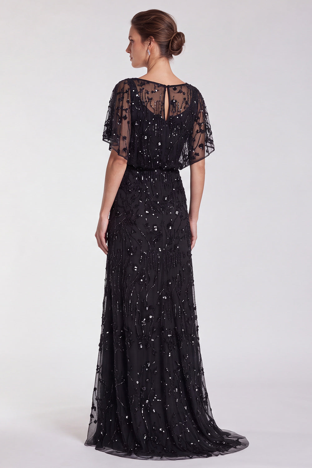 Pink Floral Mermaid Sparkly Sequin Long Formal Dress with Sleeves