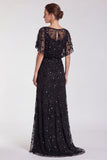 Pink Floral Mermaid Sparkly Sequin Long Formal Dress with Sleeves