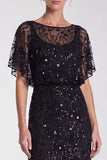 Pink Floral Mermaid Sparkly Sequin Long Formal Dress with Sleeves