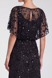 Pink Floral Mermaid Sparkly Sequin Long Formal Dress with Sleeves
