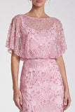 Pink Floral Mermaid Sparkly Sequin Long Formal Dress with Sleeves