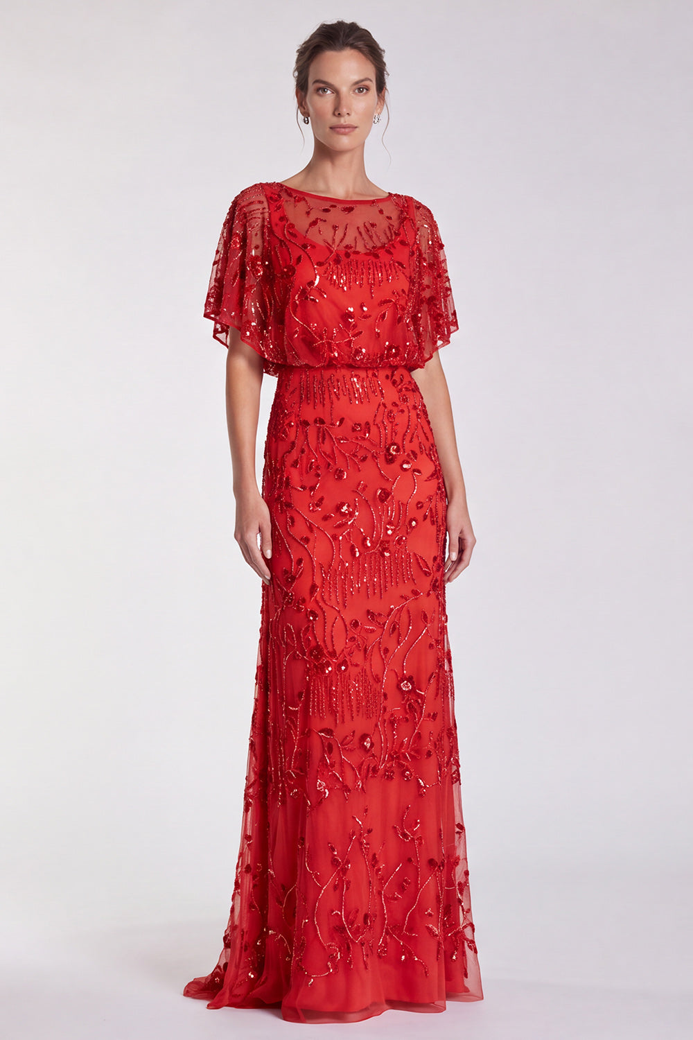 Pink Floral Mermaid Sparkly Sequin Long Formal Dress with Sleeves