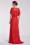 Pink Floral Mermaid Sparkly Sequin Long Formal Dress with Sleeves