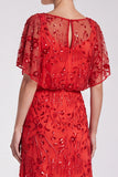 Pink Floral Mermaid Sparkly Sequin Long Formal Dress with Sleeves