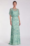 Pink Floral Mermaid Sparkly Sequin Long Formal Dress with Sleeves