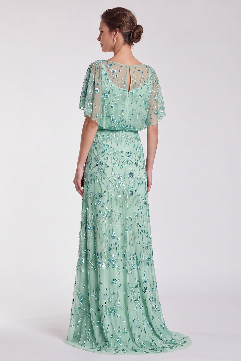 Pink Floral Mermaid Sparkly Sequin Long Formal Dress with Sleeves