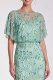 Pink Floral Mermaid Sparkly Sequin Long Formal Dress with Sleeves