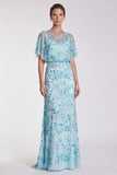 Pink Floral Mermaid Sparkly Sequin Long Formal Dress with Sleeves