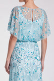 Pink Floral Mermaid Sparkly Sequin Long Formal Dress with Sleeves