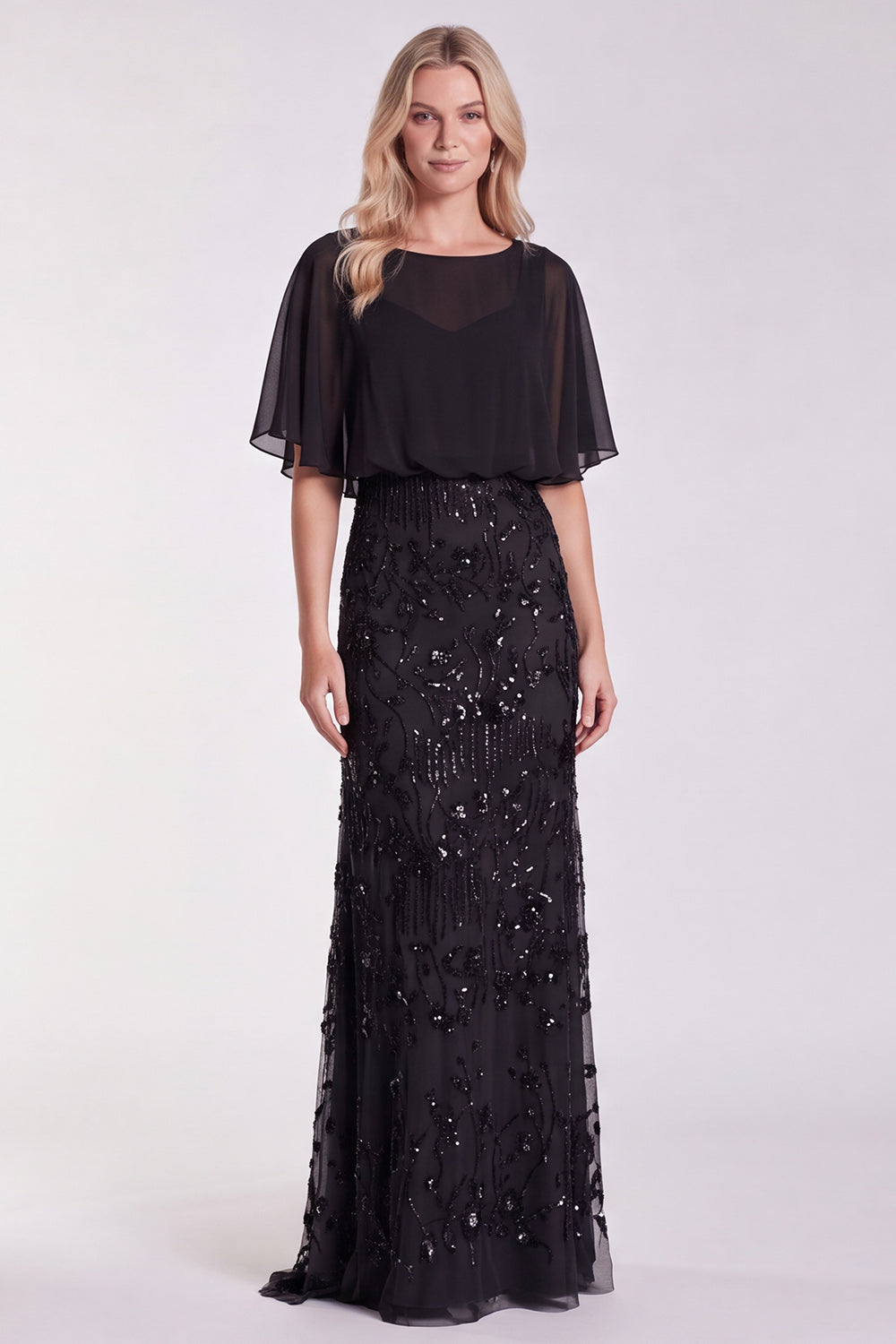 Floral Sage Green Mermaid Sparkly Sequin Long Formal Dress with Sleeves