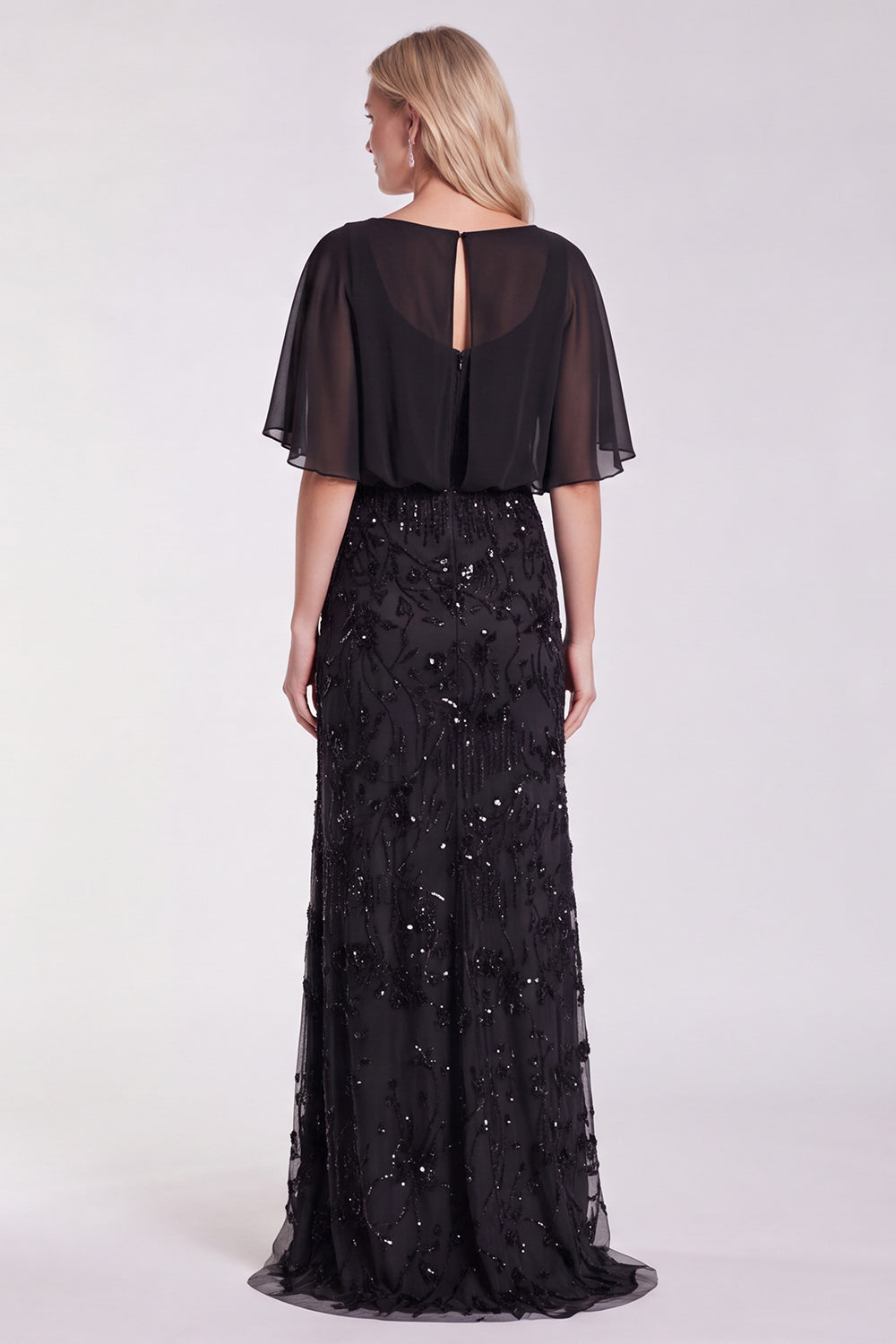 Floral Sage Green Mermaid Sparkly Sequin Long Formal Dress with Sleeves