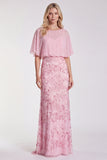 Floral Sage Green Mermaid Sparkly Sequin Long Formal Dress with Sleeves