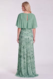 Floral Sage Green Mermaid Sparkly Sequin Long Formal Dress with Sleeves