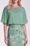 Floral Sage Green Mermaid Sparkly Sequin Long Formal Dress with Sleeves