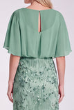 Floral Sage Green Mermaid Sparkly Sequin Long Formal Dress with Sleeves