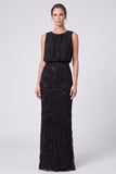 Sky Blue Floral Sheath Sparkly Sequin Long Formal Dress