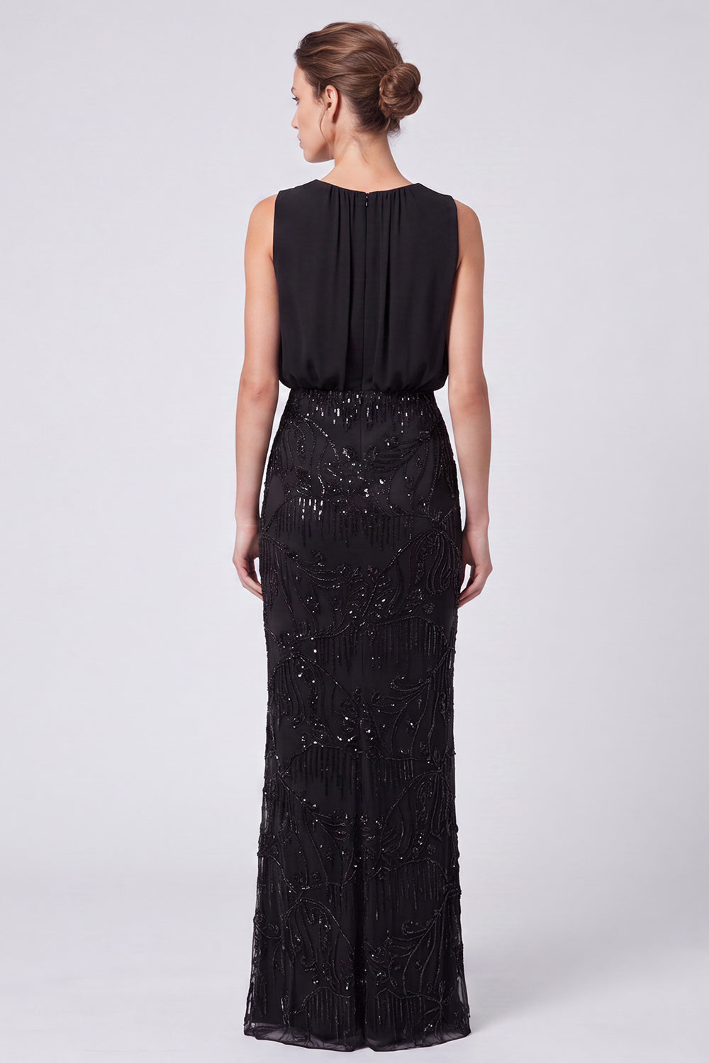 Sky Blue Floral Sheath Sparkly Sequin Long Formal Dress