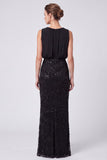 Sky Blue Floral Sheath Sparkly Sequin Long Formal Dress